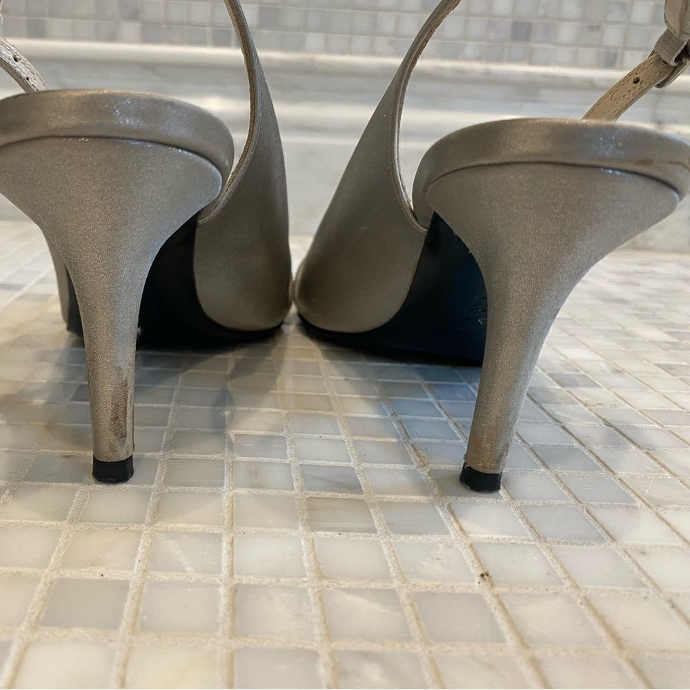 Stuart Weitzman Silver Slingback Heels with Sequin Straps - Picture 5 of 12